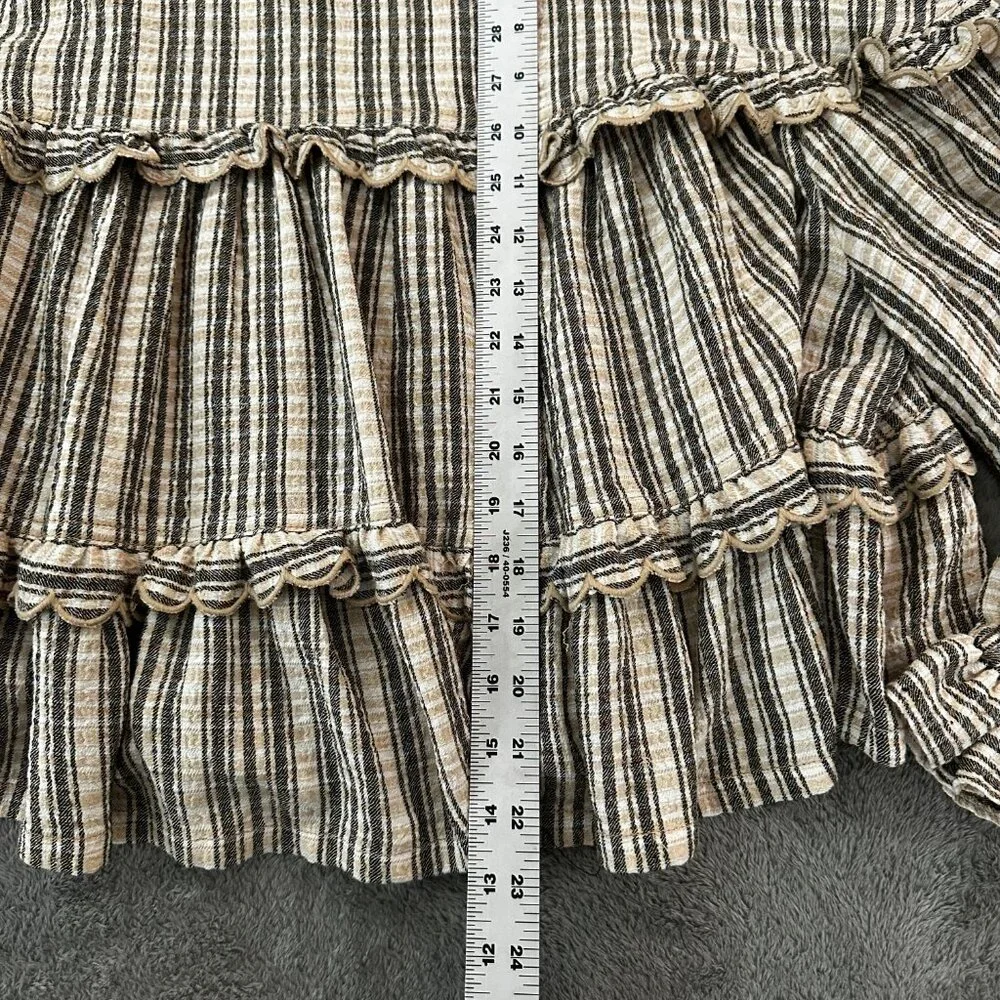 Pilcro Long Sleeve Tiered Babydoll Blouse LARGE Neutral Boho Peasant Shirt Top - Picture 4 of 7